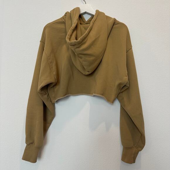 Aritzia TNA Cozy AF fleece mustard gold cropped raw hem hoodie small - Picture 2 of 4